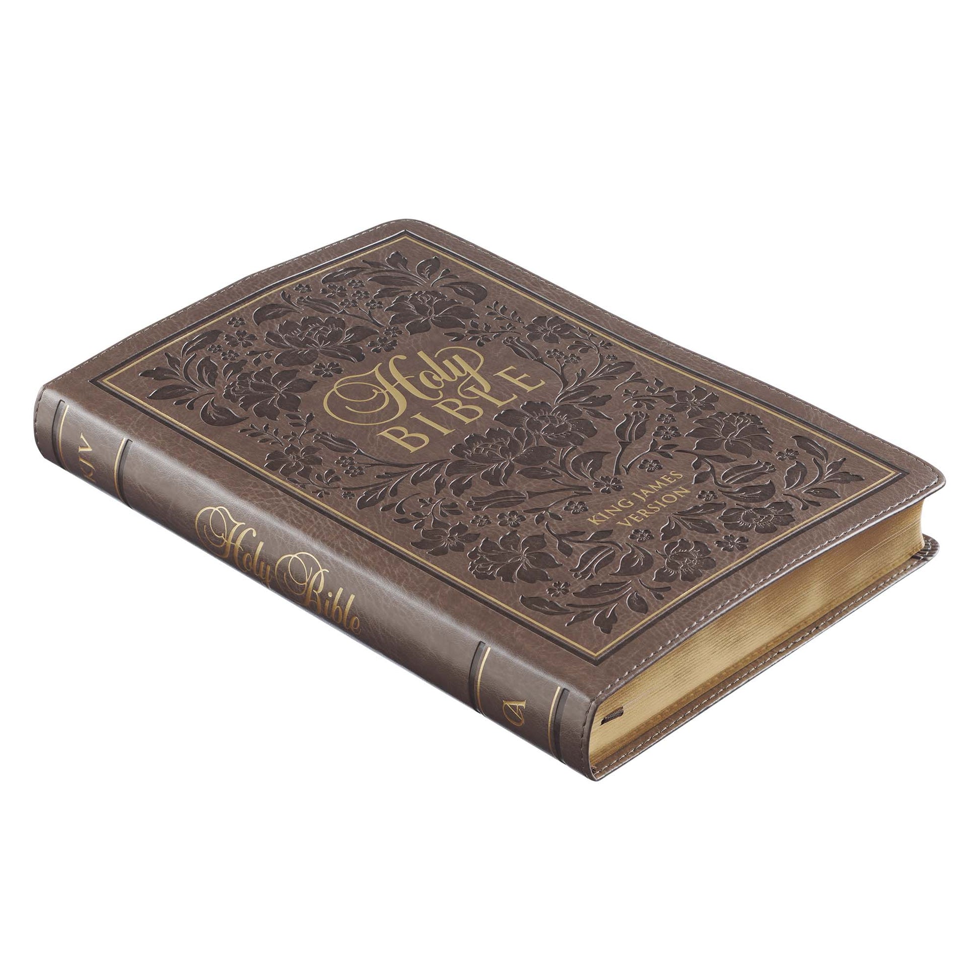 Dark Taupe Floral Faux Leather Large Print Thinline King James Version Bible with Thumb Index - The Christian Gift Company