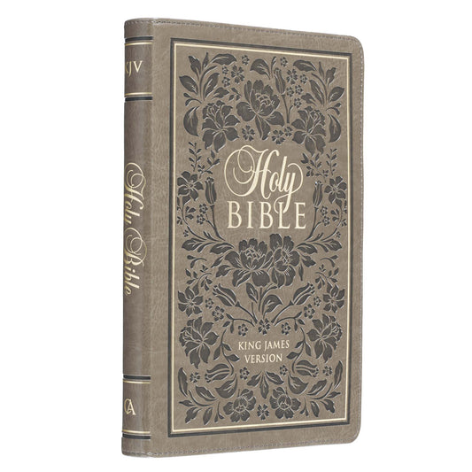Dark Taupe Floral Faux Leather Large Print Thinline King James Version Bible with Thumb Index - The Christian Gift Company