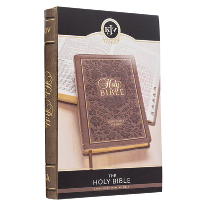 Dark Taupe Floral Faux Leather Large Print Thinline King James Version Bible with Thumb Index - The Christian Gift Company