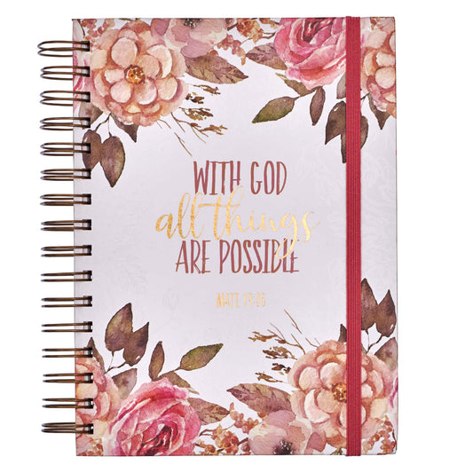With God All Things are Possible Large Wirebound Journal with Elastic Closure - Matthew 19:26 - The Christian Gift Company