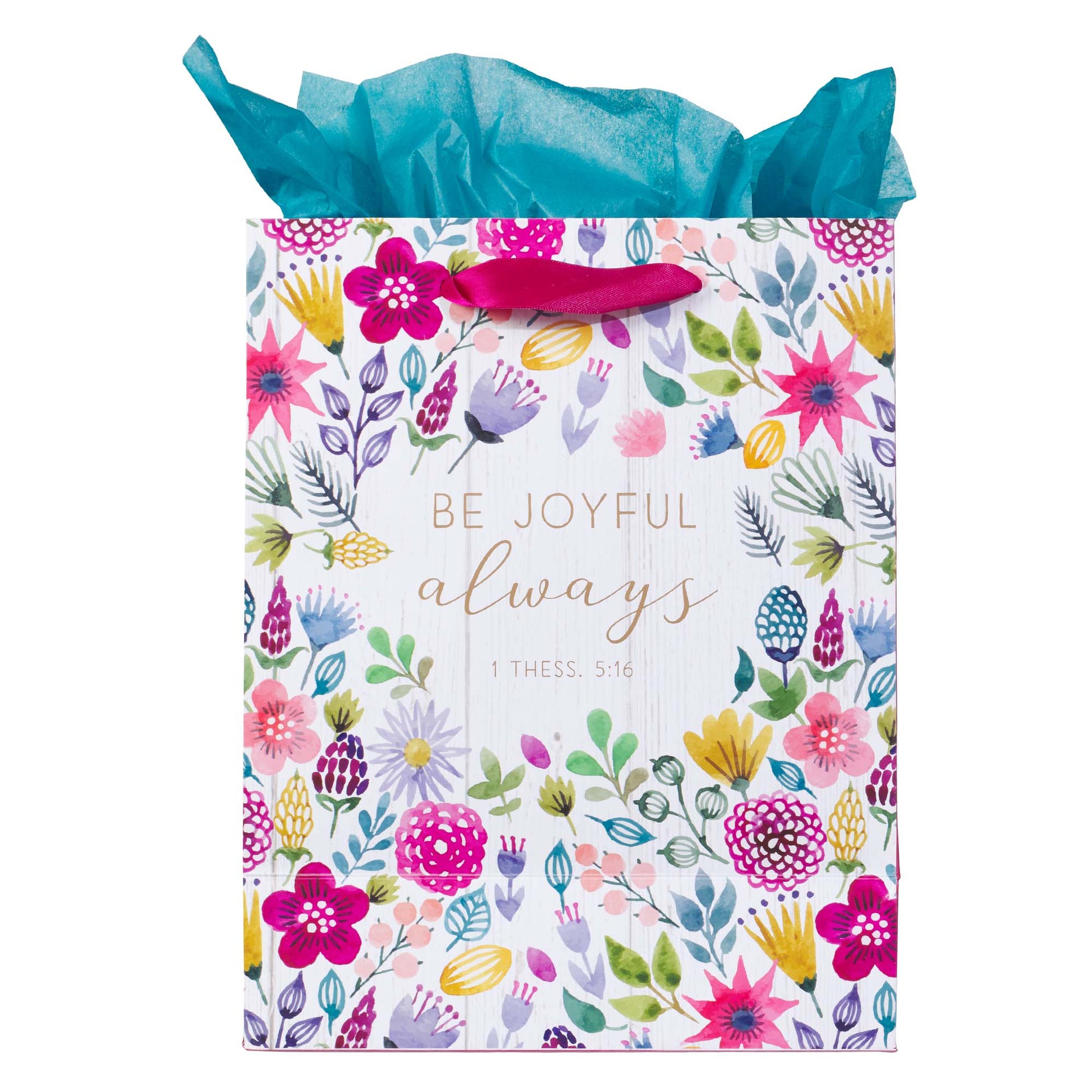 Be Joyful Always Multicoloured Medium Gift Bag with Tissue Paper - 1 Thessalonians 5:16 - The Christian Gift Company