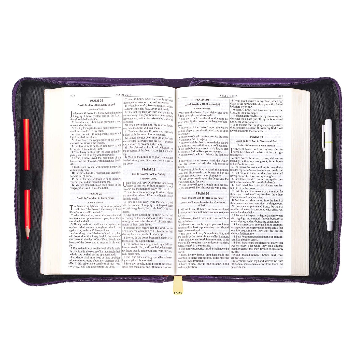 Amazing Grace Purple Faux Leather Fashion Bible Cover - The Christian Gift Company