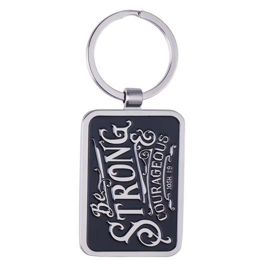 Be Strong & Courageous Black Metal Key Ring in Gift Tin - Joshua 1:9 - The Christian Gift Company