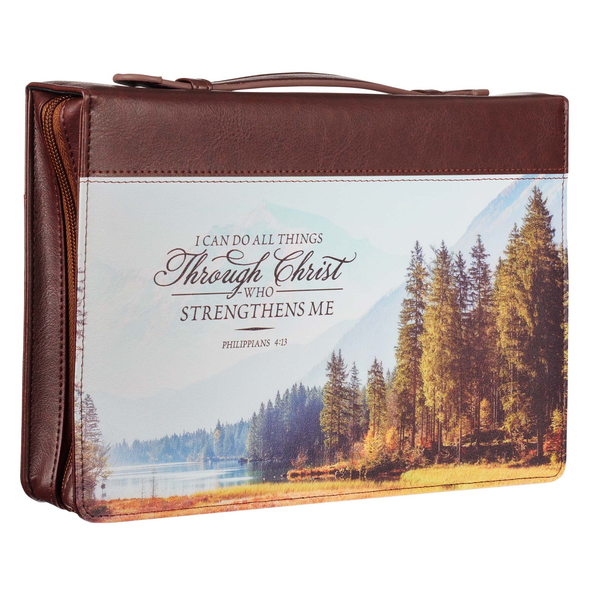 I Can Do All Things Brown Faux Leather Classic Bible Cover - Philippians 4:13 - The Christian Gift Company