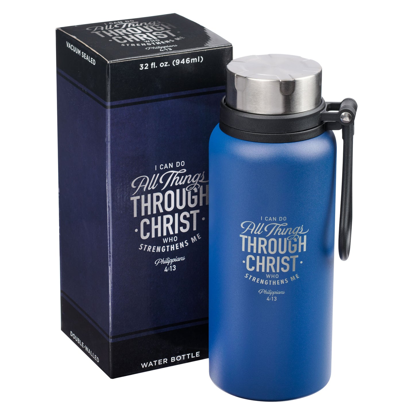 I Can Do All Things Blue Stainless Steel Water Bottle - Philippians 4:13 - The Christian Gift Company