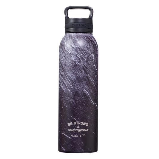 Strong & Courageous Black Stone Stainless Steel Water Bottle - Joshua 1:9 - The Christian Gift Company