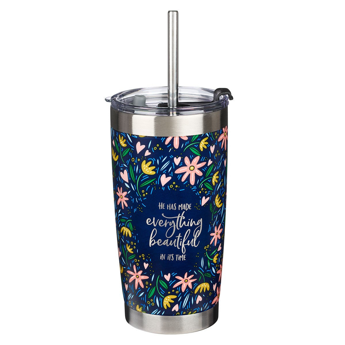 Everything Beautiful Stainless Steel Travel Mug with Reusable Stainless Steel Straw - Ecclesiastes 3:11 - The Christian Gift Company