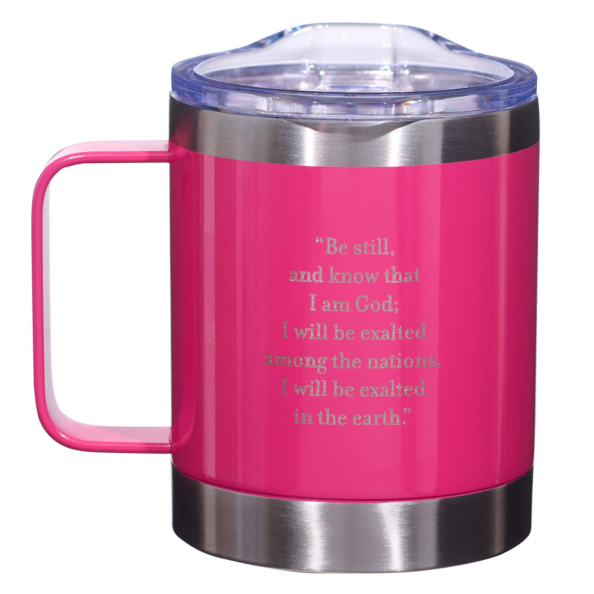 Be Still Pink Camp-style Stainless Steel Mug - Psalm 46:10 - The Christian Gift Company