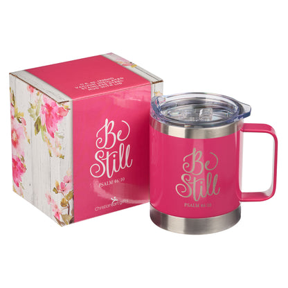 Be Still Pink Camp-style Stainless Steel Mug - Psalm 46:10 - The Christian Gift Company