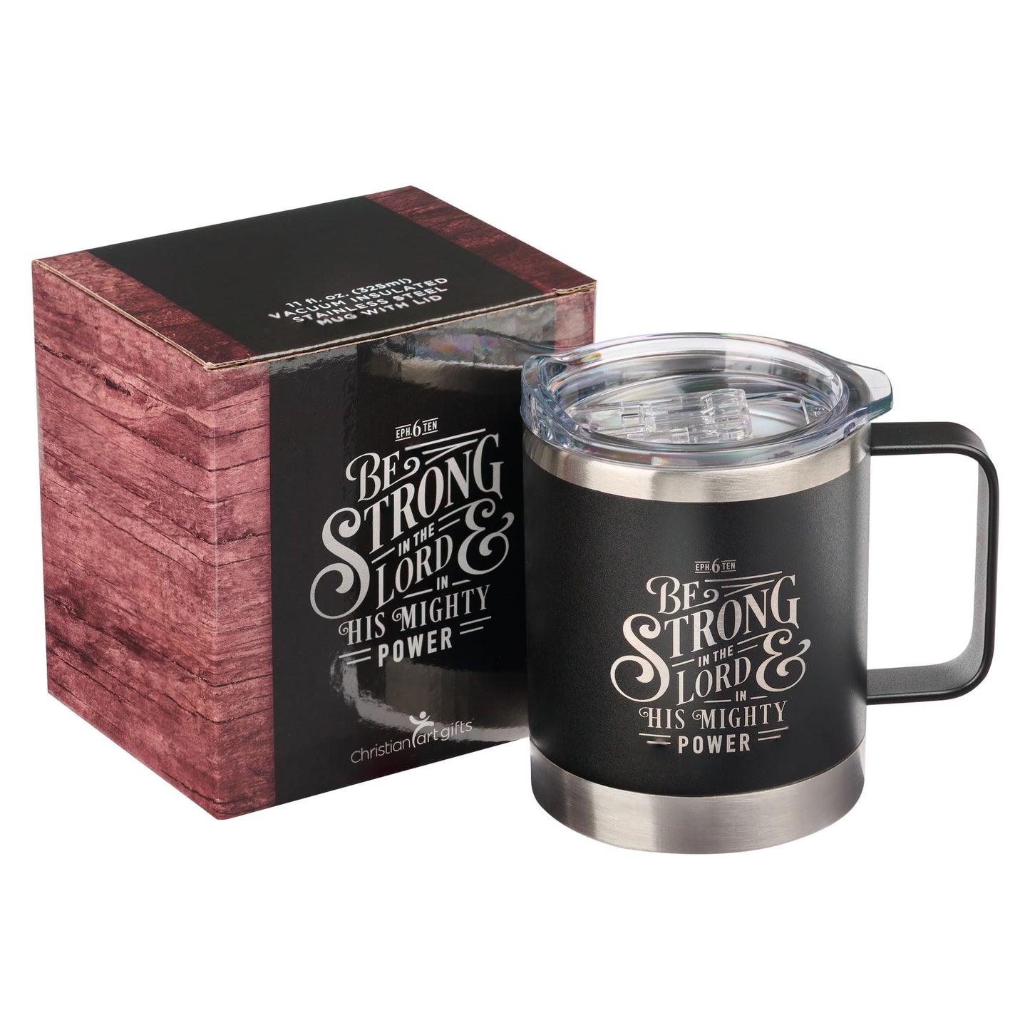 Be Strong in the LORD Camp-style Stainless Steel Mug - Ephesians 6:10 - The Christian Gift Company