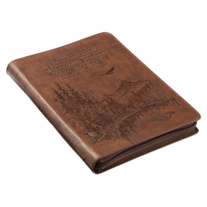 Soar Brown Faux Leather Classic Journal with Zipped Closure - Isaiah 40:31 - The Christian Gift Company