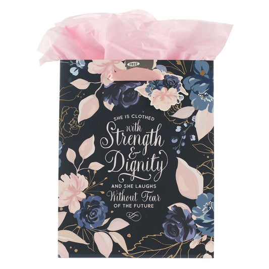 Blue Roses Strength and Dignity Medium Gift Bag - Proverbs 31:25 - The Christian Gift Company