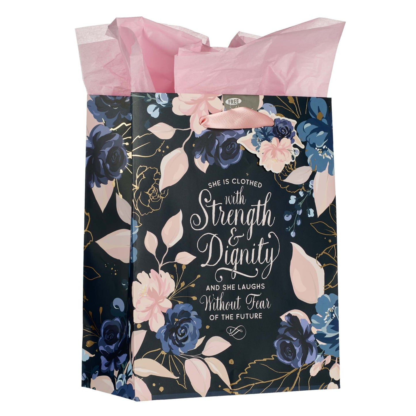 Blue Roses Strength and Dignity Medium Gift Bag - Proverbs 31:25 - The Christian Gift Company