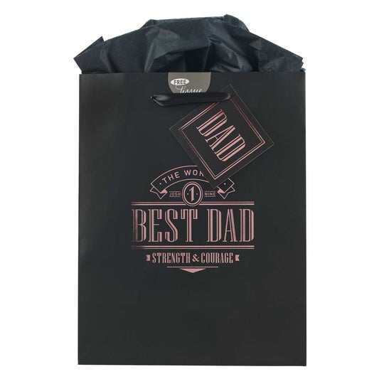 The World's Best Dad Black Medium Gift Bag - Joshua 1:9 - The Christian Gift Company