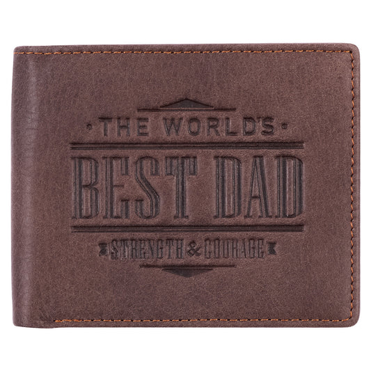 The World's Best Dad Brown Genuine Leather Wallet - Joshua 1:9 - The Christian Gift Company