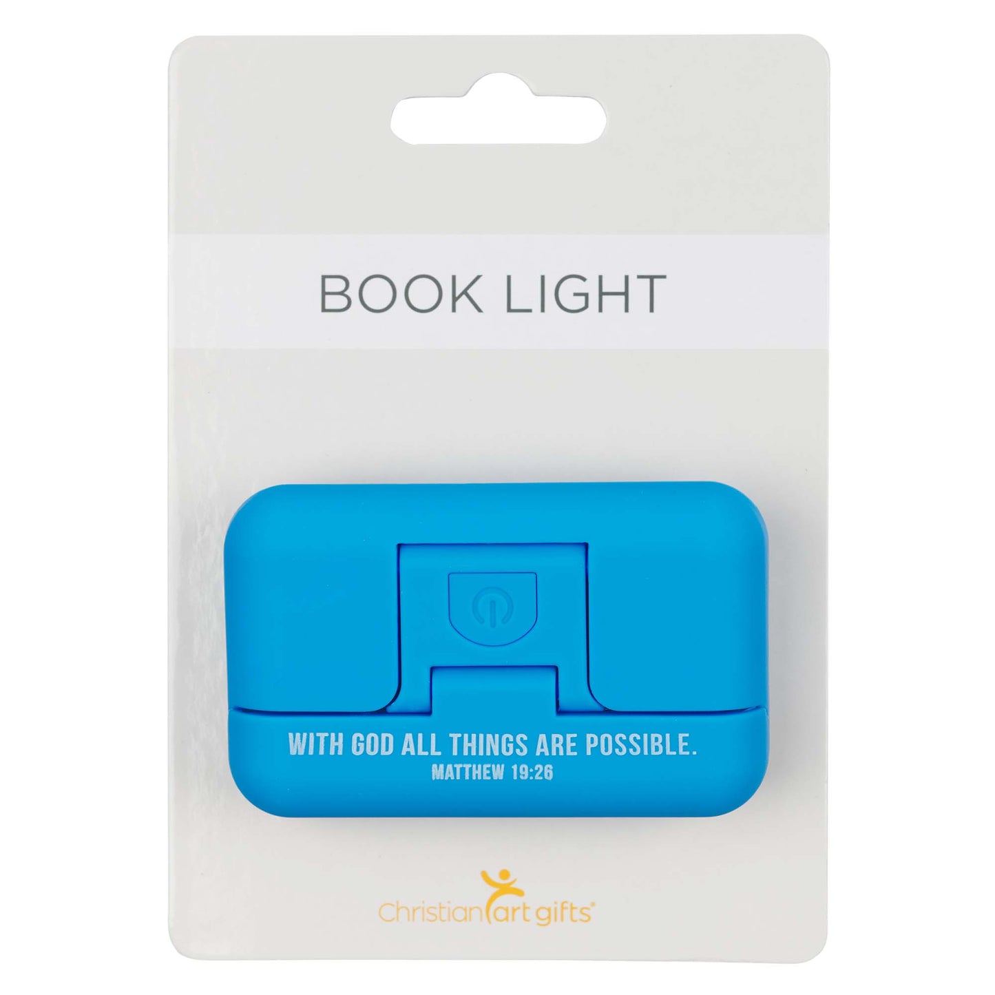 With God All Things Are Possible Blue Adjustable Clip-on Book Light - Matthew 16:26 - The Christian Gift Company