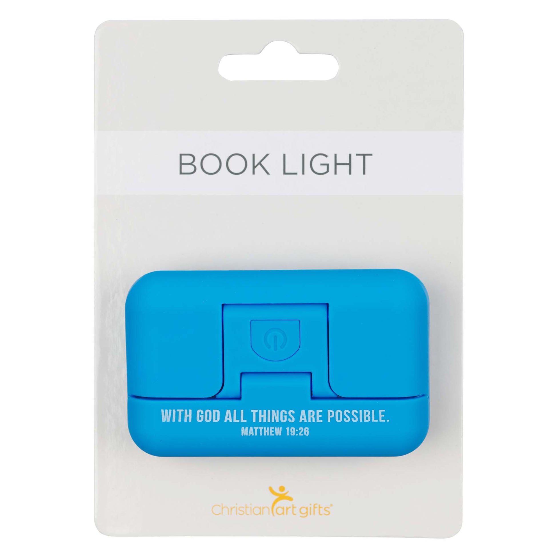 With God All Things Are Possible Blue Adjustable Clip-on Book Light - Matthew 16:26 - The Christian Gift Company