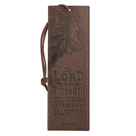 The LORD Is My Strength Brown Faux Leather Bookmark - Exodus 15:2 - The Christian Gift Company