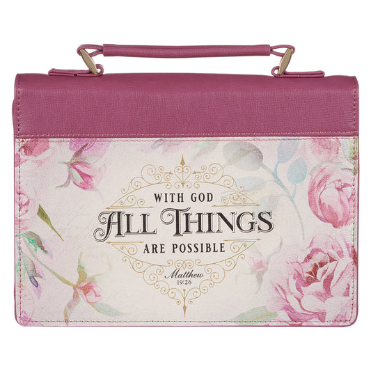 All Things Are Possible Vintage Dusty Rose Faux Leather Fashion Bible Cover – Matthew 19:26 - The Christian Gift Company
