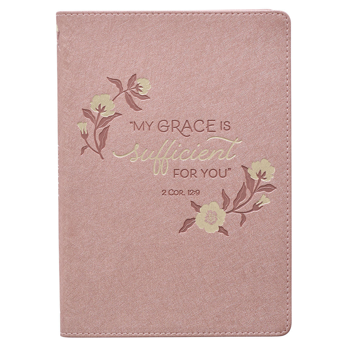 Sufficient Grace Pearlescent Dusty Rose Faux Leather Classic Journal - 2 Corinthians 12:9 - The Christian Gift Company