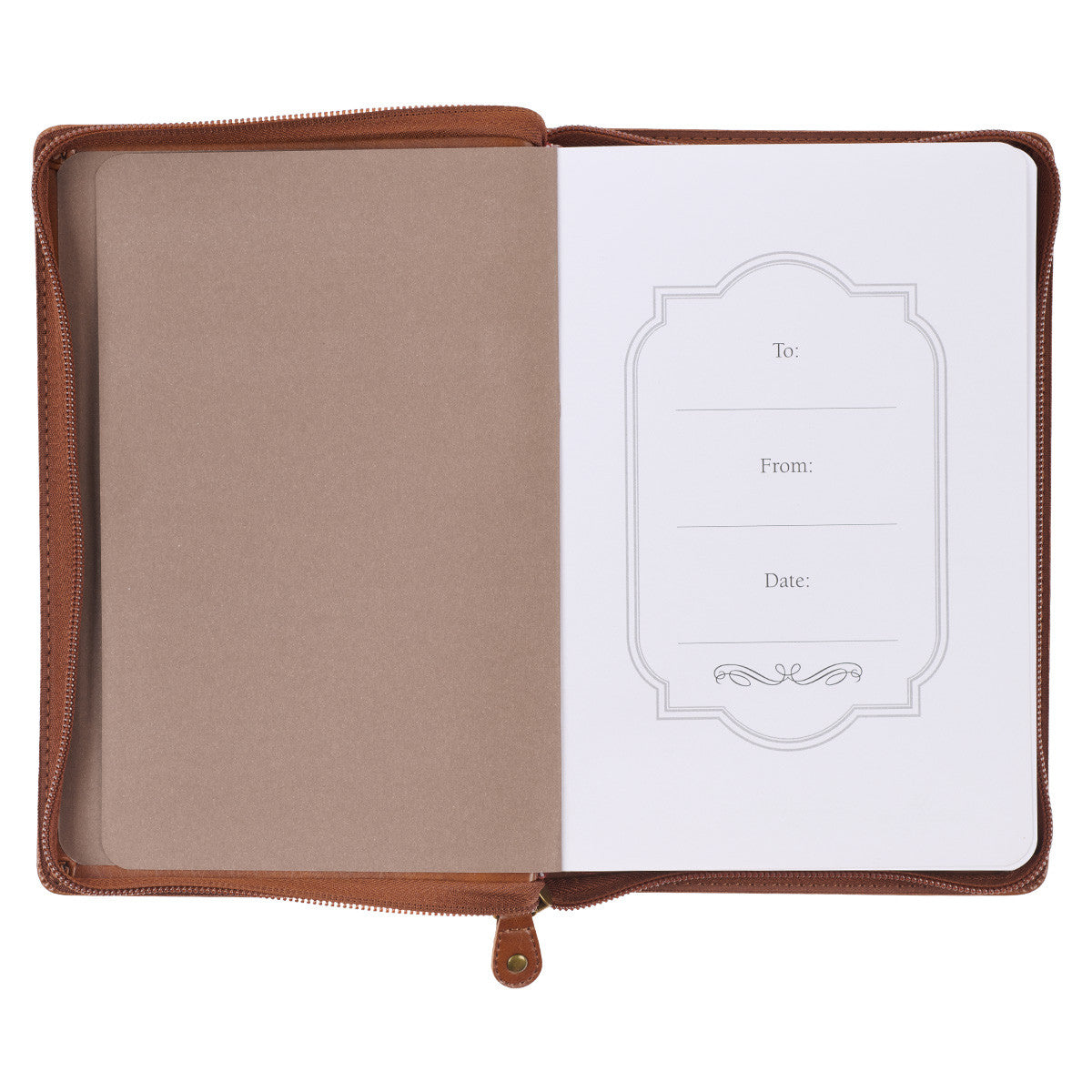 Be Strong Toffee Brown Faux Leather Classic Journal with Zippered Closure - Joshua 1:9 - The Christian Gift Company