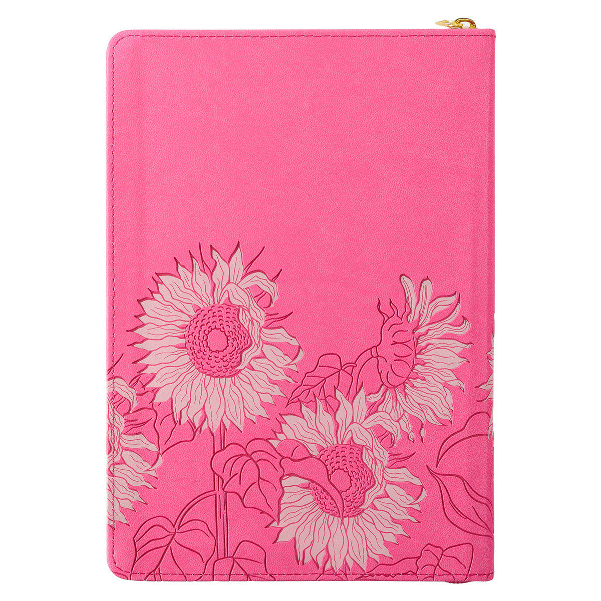 God Works For The Good Pink Sunflower Faux Leather Classic Journal with Zippered Closure - Romans 8:28 - The Christian Gift Company