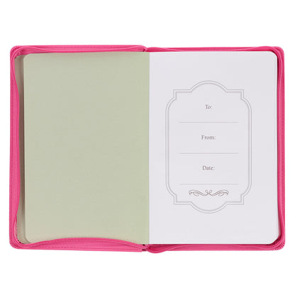 God Works For The Good Pink Sunflower Faux Leather Classic Journal with Zippered Closure - Romans 8:28 - The Christian Gift Company