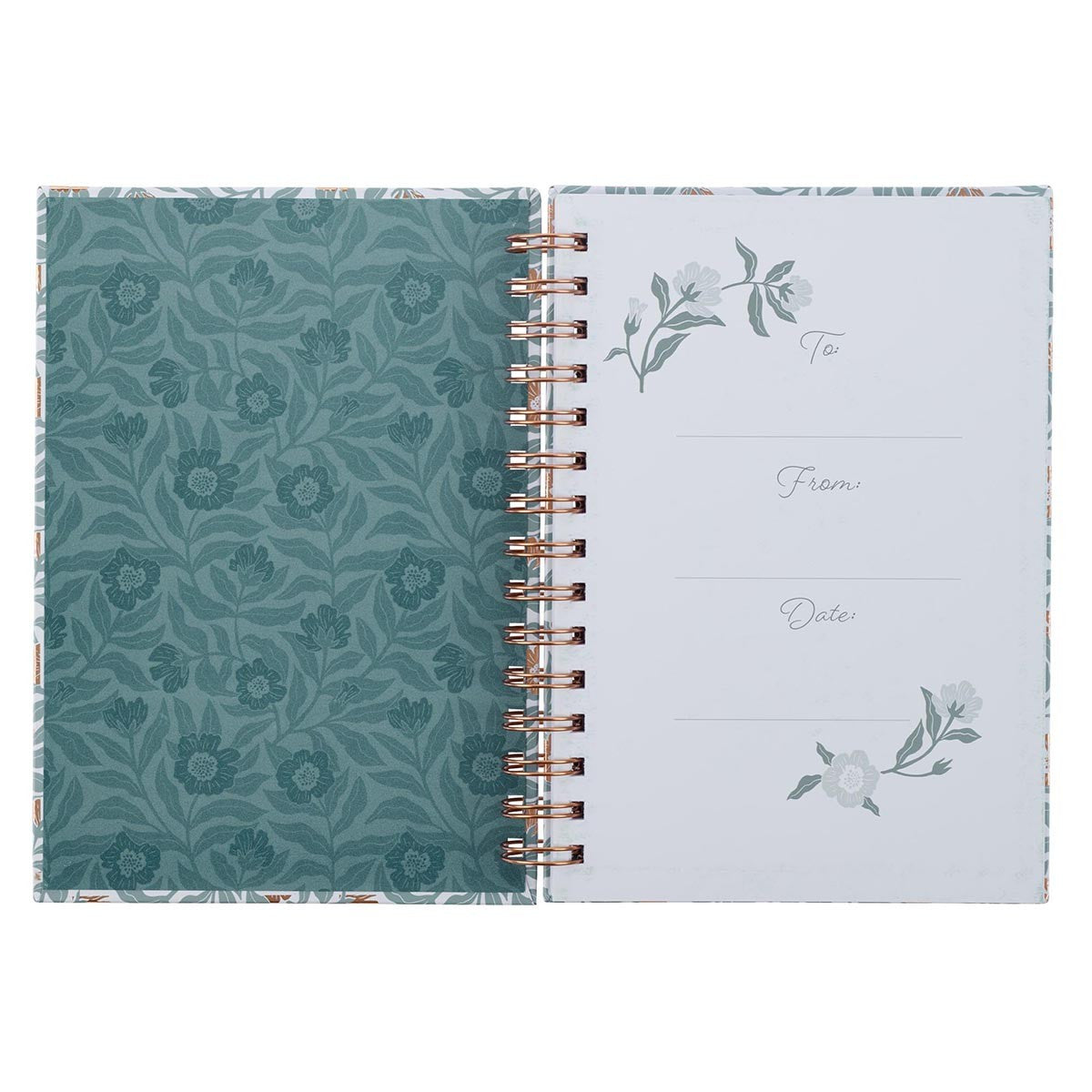 Sufficient Grace Teal Floral Large Wirebound Journal - 2 Corinthians 12:9 - The Christian Gift Company