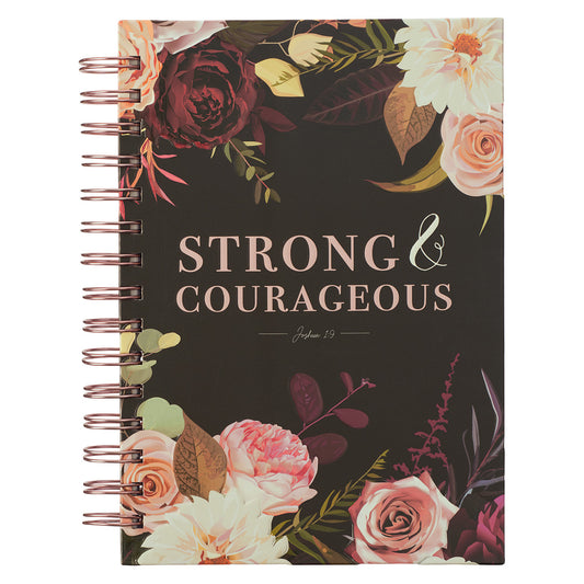 Strong and Courageous Merlot Bouquet Large Wirebound Journal - Joshua 1:9 - The Christian Gift Company