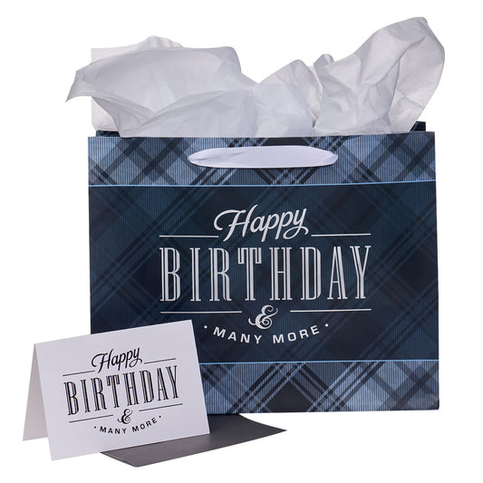 Charcoal and Black Happy Birthday Large Landscape Gift Bag Set with Card - The Christian Gift Company