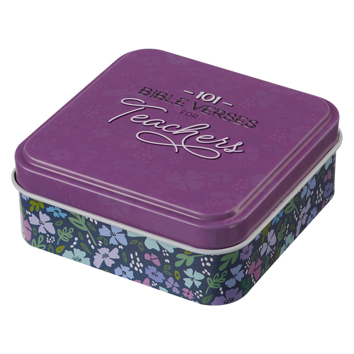 101 Bible Verses For Teachers Purple Scripture Cards in a Tin - The Christian Gift Company