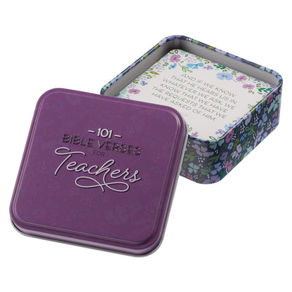 101 Bible Verses For Teachers Purple Scripture Cards in a Tin - The Christian Gift Company