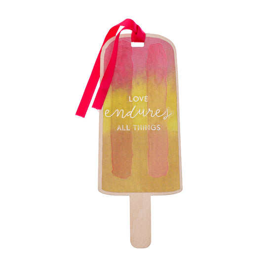 Love Endures Colourful Lolly Wood Bookmark - 1 Corinthians 13:7 - The Christian Gift Company