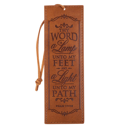 Thy Word is A Lamp Toffee Brown Faux Leather Bookmark - Psalm 119:105 - The Christian Gift Company