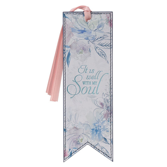 It is Well Hymn Watercolour Floral Faux Leather Bookmark - The Christian Gift Company