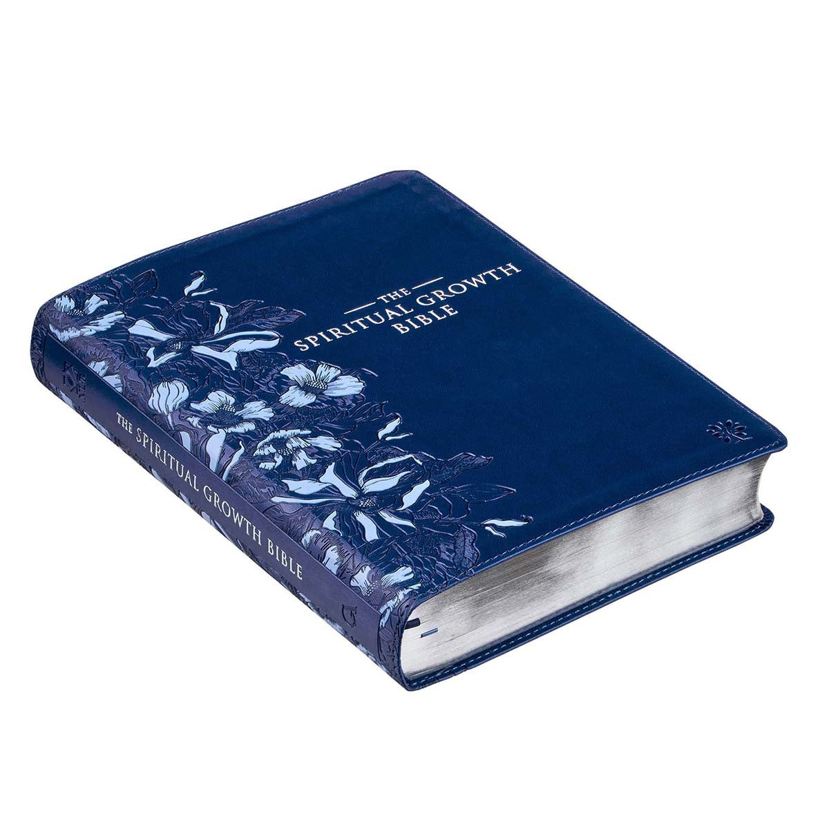 Navy Blue Faux Leather Spiritual Growth Bible - The Christian Gift Company