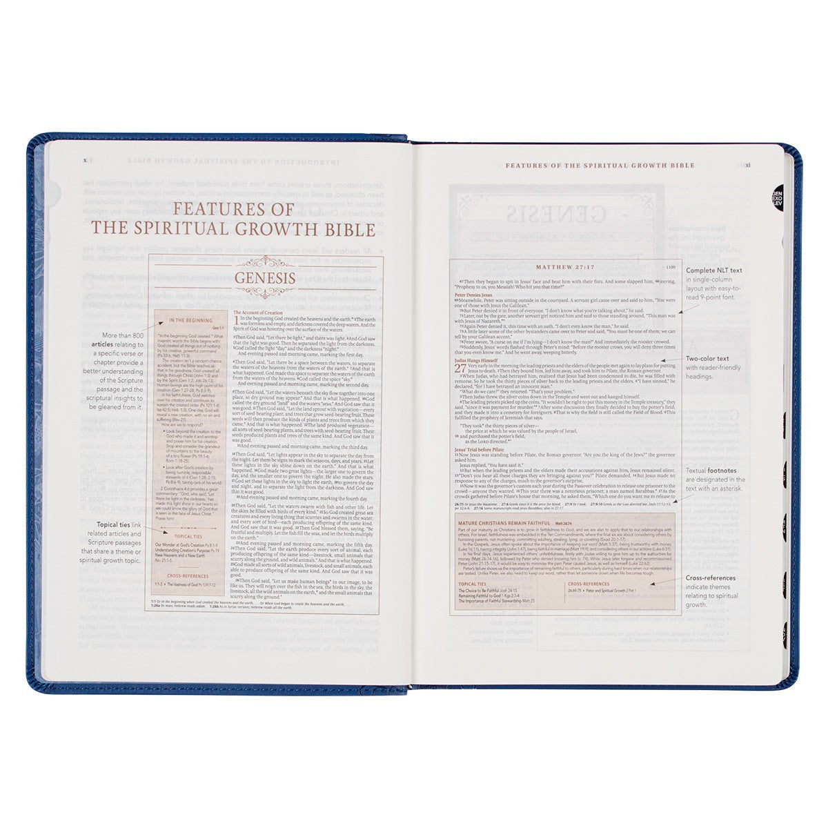 Navy Blue Faux Leather Spiritual Growth Bible - The Christian Gift Company