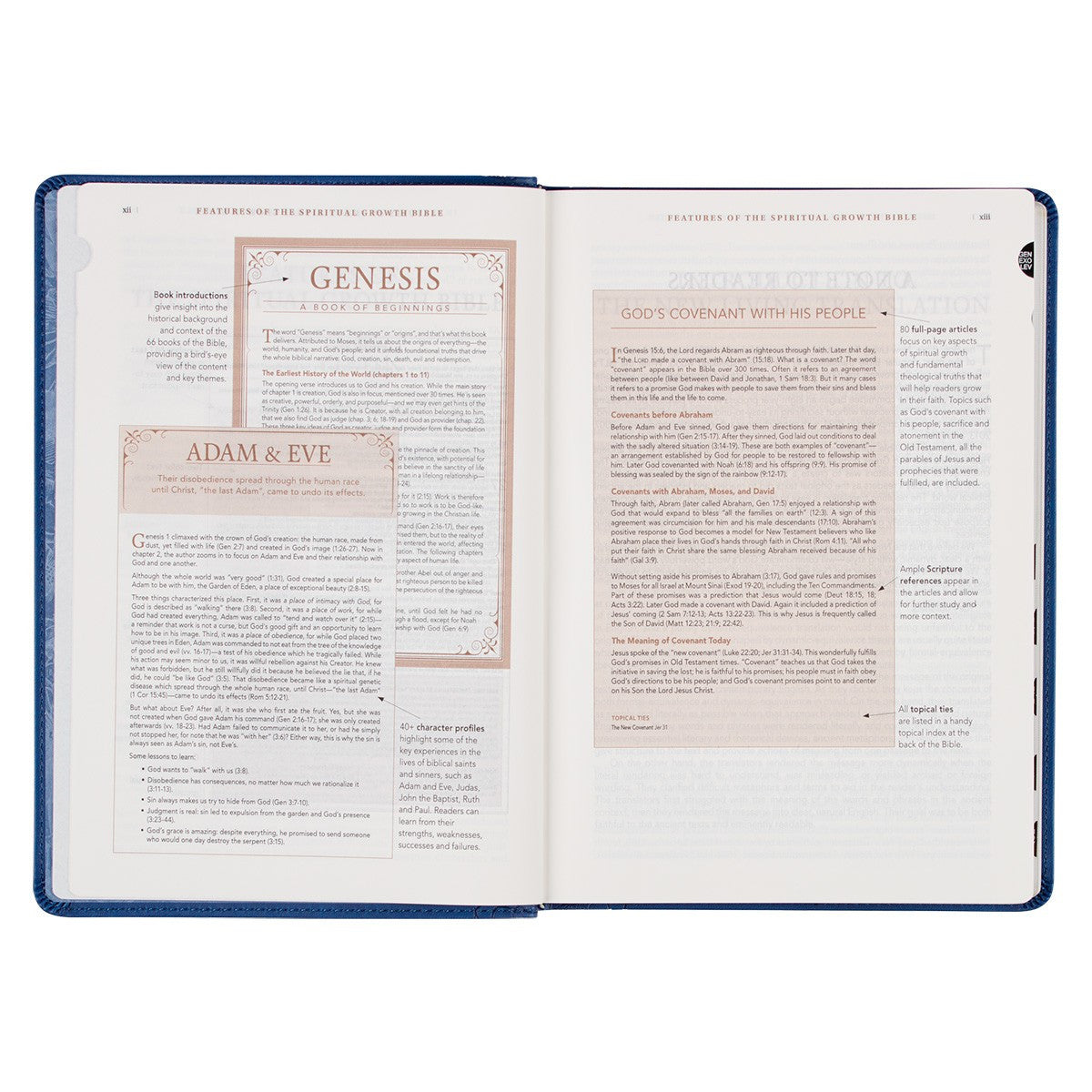 Navy Blue Faux Leather Spiritual Growth Bible - The Christian Gift Company