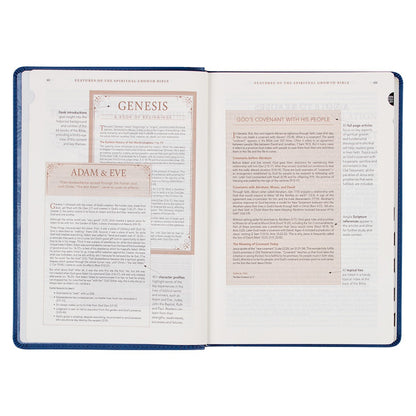 Navy Blue Faux Leather Spiritual Growth Bible - The Christian Gift Company