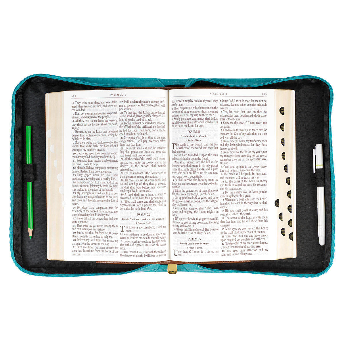 Amazing Grace Floral Teal Faux Leather Fashion Bible Cover - The Christian Gift Company