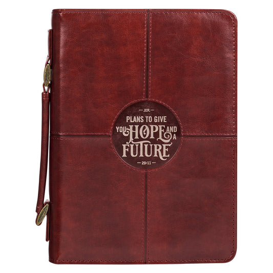 Hope and a Future Chestnut Brown Faux Leather Classic Bible Cover - Jeremiah 29:11 - The Christian Gift Company