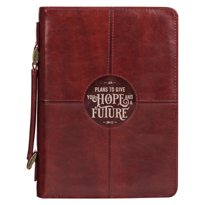 Hope and a Future Chestnut Brown Faux Leather Classic Bible Cover - Jeremiah 29:11 - The Christian Gift Company