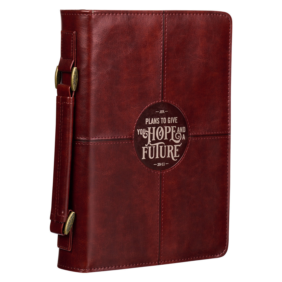 Hope and a Future Chestnut Brown Faux Leather Classic Bible Cover - Jeremiah 29:11 - The Christian Gift Company