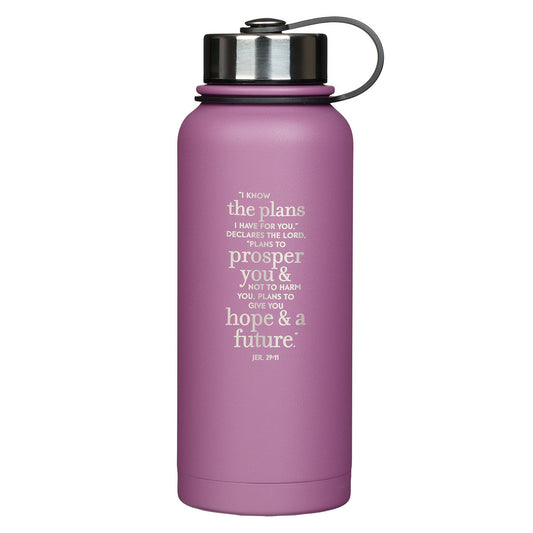 The Plans Lilac Purple Stainless Steel Water Bottle - Jeremiah 29:11 - The Christian Gift Company