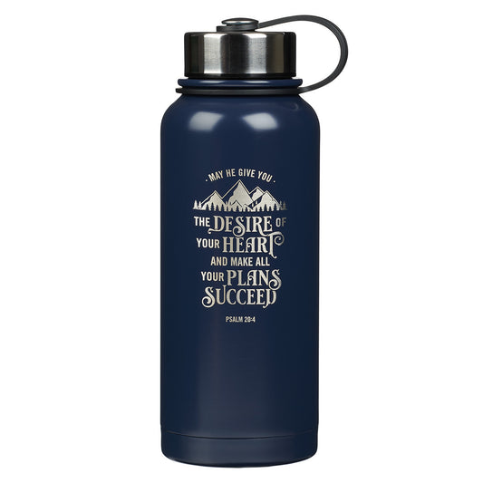 The Desire of Your Heart Navy Blue Stainless Steel Water Bottle - Psalm 20:4 - The Christian Gift Company