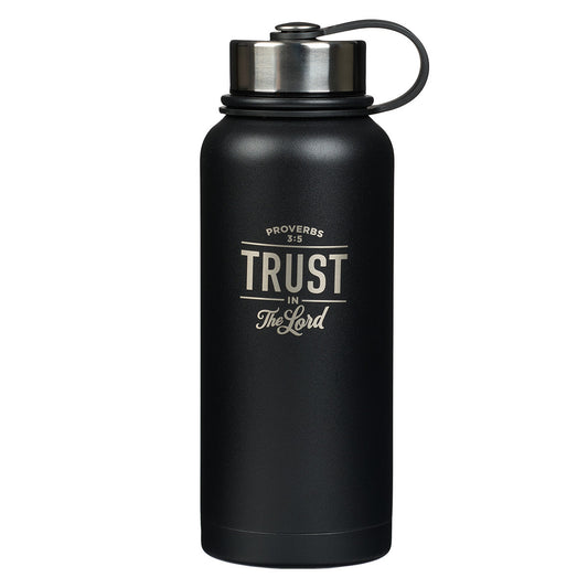 Trust in the Lord Black Stainless Steel Water Bottle - Proverbs 3:5 - The Christian Gift Company