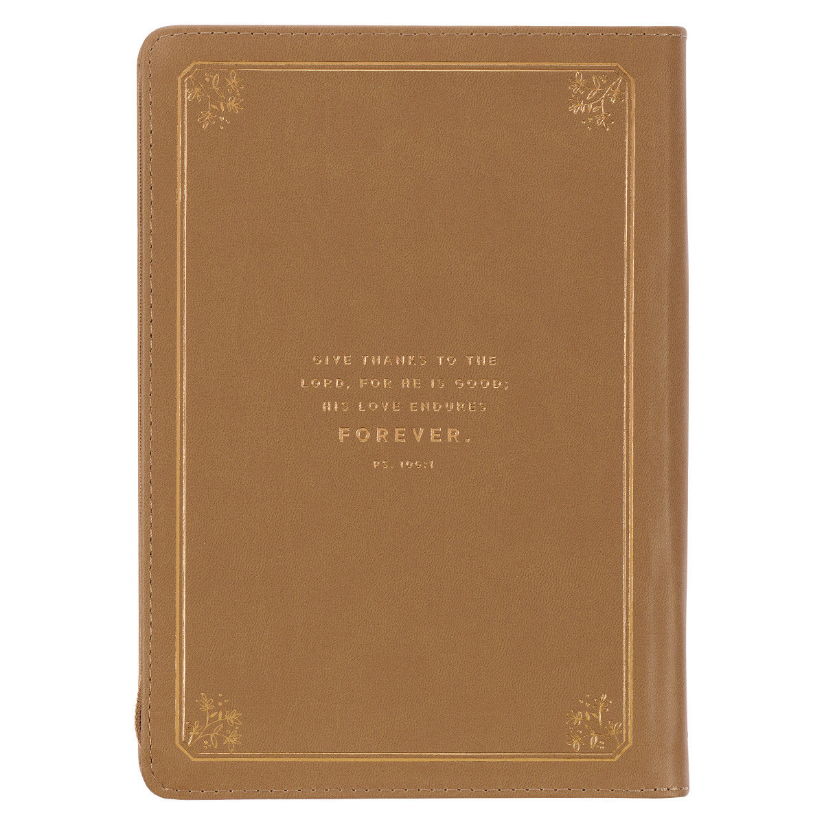 Grateful Butterscotch Faux Leather Classic Journal with Zippered Closure - Psalm 106:1 - The Christian Gift Company