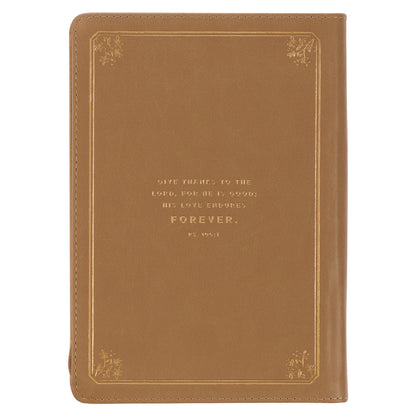 Grateful Butterscotch Faux Leather Classic Journal with Zippered Closure - Psalm 106:1 - The Christian Gift Company