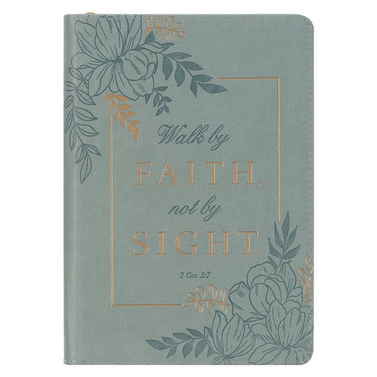 Walk By Faith Teal Floral Faux Leather Classic Journal with Zippered Closure - 2 Corinthians 5:7 - The Christian Gift Company