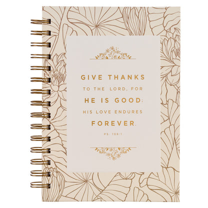 Give Thanks White and Gold Wirebound Journal - Psalm 106:1 - The Christian Gift Company